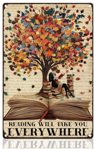 DOODLREAM Blechschild Frau Liest Retro Metall Wanddekoration 20 x 30 cm Vintage Reading Will Take You Everywhere Vintage Wandkunst Poster für Bibliothek Café Lesezimmer Klassenzimmer Dekor Geschenk