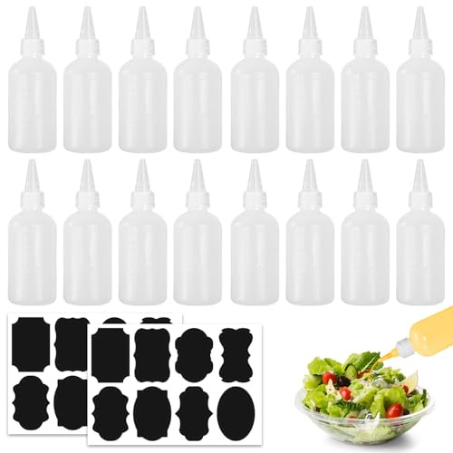 FuxFuis 16 PCS Botellas Exprimibles de 100ml Botella de Plástico para Exprimir Botella Dispensadora de Exprimir de PE Botellas Compresión Plástico con Tapa de Punta para Salsa Aceite Líquido Champú