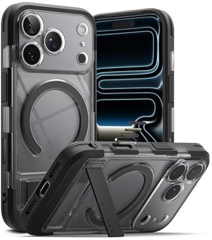 Ringke for iPhone 17 Pro Case, UX Magnetic (Smoke Black) | Compatible with MagSafe, Built-In Metal Stand, Camera Control Cover, Shock & Drop Proof Bumper, Individual Camera Cutouts