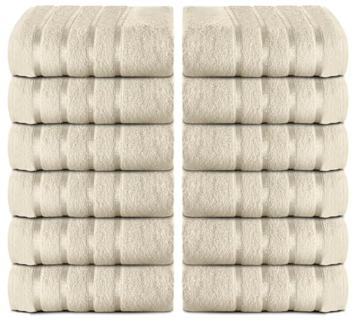 GC GAVENO CAVAILIA Premium Face Towel Set 12 Pcs - 100% Ringspun Egyptian Cotton Wash Cloths - Highly Absorbent and Quick Dry (30X30 cm) - 500 GSM Fingertip Towels - Easycare & Durable - Cream
