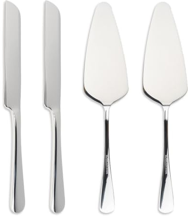 ZenHuaXinTon Set di 4 coltelli e paletta per torta nuziale, taglia-torta e affettatrice in acciaio inox con divisore per compleanno, Natale, feste – Lavabile in lavastoviglie