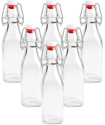 ZHABAYEN 6Pcs Glass Bottles with Stoppers,250ml Clear Swing Top Bottles | Small Clip Top Bottles, Airtight Glass Bottle for Homebrewing,Beer, Beverages, Kombucha, Wine, Juice, Vinegar,oil and Ketchup
