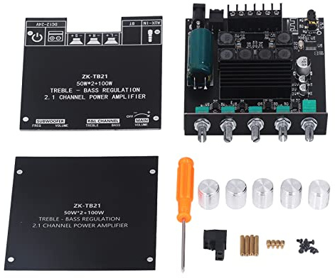 Pssopp Subwoofer Amplifier Board, Stereo 2.1 Channel AMP with Treble and Bass Control Suitable for Speakers