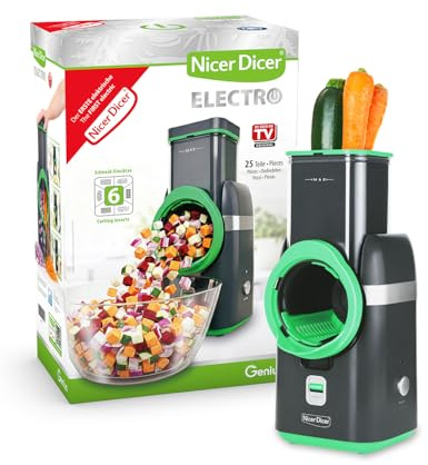 Nicer Dicer Eletro Vegetable Slicer, 25 Pieces, Electric Vegetable Slicer for Cubes, Slices, Julienne, Kitchen Grater, Multi-Chopper Vegetable Fruit, 6 Inserts, Easy Cleaning