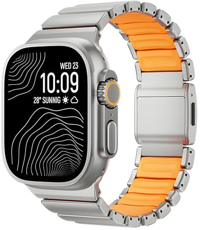 iHoxstrapie Titan Armband Kompatibel mit Apple Watch Ultra 3 2 1, Leicht Metall für Alltag & Sport Ersatzarmband (Silber/Orange)