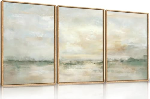 TOARTi 3er Set Grün Wandkunst Abstrakte Poster 30x40cm Minimalistische Leinwand Wanddekoration Boho Leinwand Kunst Wohnzimmer Schlafzimmer Büro Moderne Poster Rustikale Deko