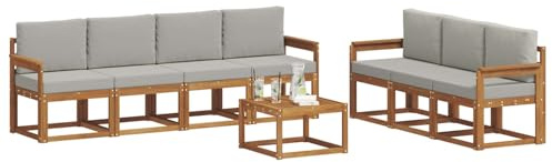 vidaXL Outdoor-Sofagarnitur mit Kissen 8 pcs Natürlich und Hellgrau, Modernes Outdoor-Sofa, Garten-Ecksofa, Langlebige Lounge für die Terrasse, Komfort-Set zum Entspannen