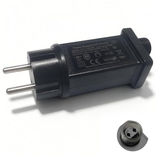 AmiCera 12V 2A Lichterkette Netzteil Adapter, Wasserdicht IP44 Transformatoren Niederspannungs, LED Adapter Lichterkette Außen Trafo, LED Niederspannungs für Weihnachtsbaum Lichter, Eiszapfenlichter