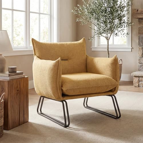 DAYALANE Loungesessel Modern, Relaxsessel aus Chenille, Senfgelb | Polstersessel mit Rückenlehne, mit weichem Polster & abnehmbarem Bezug, Lesesessel Einzelsofa für Wohnzimmer & Schlafzimmer