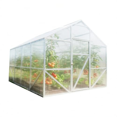 Gewächshaus Victoria 300x600x250cm aus Stahl mit Fundament | UV-beständige 6 mm Hohlkammerplatten | Winterfestes Tomatenhaus & Treibhaus für Garten