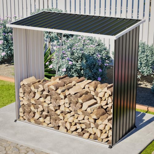 Brennholzunterstand Metall 172 x 88 x 158 cm, Kaminholzregal Outdoor mit Pultdach, Holzunterstand wetterfest aus verzinktem Stahl für Garten, Hof & Terrasse