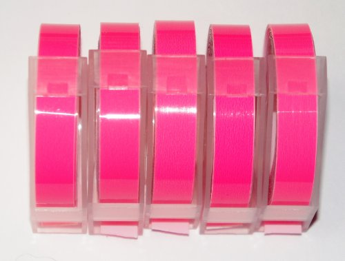 Motex 5 FLUORO PINK Embossing Label Maker Tapes 9mm x 3m