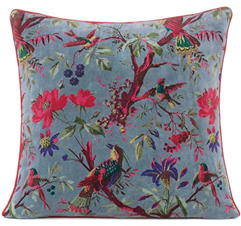 Eyes of India - 16 Grey Velvet Floral Blumen-Vogel Dekorative Kissen Kissenbezug Fall Couch Sofa Bunte Boho Chic Bohemian Accent indischen Handgemacht Cover Werfen ONLY