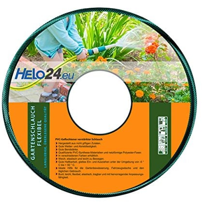 HELO Gartenschlauch 25 m (3/4 Zoll) grün, verstärkter 3-Schichten Wasserschlauch aus flexiblen PVC mit netzförmiger Polyester Faser, 10 Bar Berstdruck, elastisch weich und leicht zu bewegen