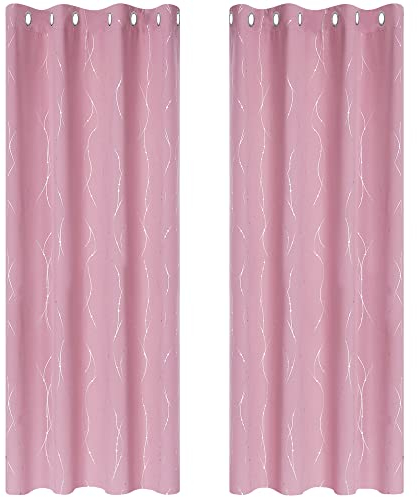 Deconovo Verdunkelungsgardinen mit Ösen Blickdichte Vorhänge Kinderzimmer Winter Gardinen für Mädchen, 175x140 cm(HöhexBreite), Rosa, 2er Set