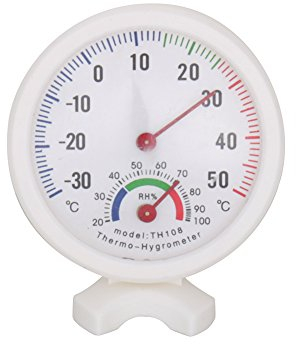 TH-108 Temperaturfeuchtigkeitsmesser Mini Portable Clock-Förmige 2 in 1 Indoor Outdoor Analog Hygrometer Thermometer Nadel Runde Messuhren Weiß -30~50 ° C H für Haus Büro Gewächshaus