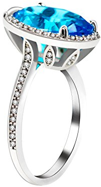 Uloveido Damen Platin plattiert Oval geschnitten simuliert großen hellblauen Aquamarin Hochzeit Verlobungsringe zierlicher Birthstone Ring für Frauen Größe 52 (16.6) RJ214