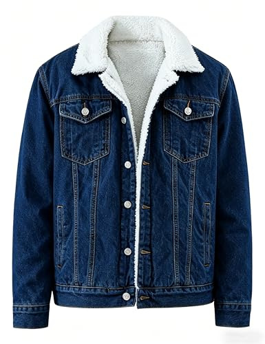 Springrain Men's Sherpa Fleece Lined Denim Jacket Warm Winter Trucker Jacket Cowboy Jean Jacket