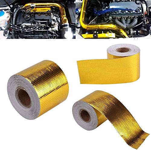 Sunwan - Nastro adesivo in lamina d'oro, dimensioni: 9 m x 5 cm, sistema di protezione da alte temperature, nastro protettivo per tubi dell'olio, tubi a vapore, tubi da costruzione