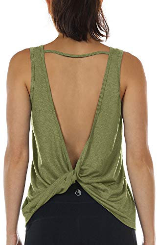 icyzone Damen Sport Tops Rückenfrei - Ärmellose Yoga Gym Oberteil Shirt Fitness Tank Top (M, Sweat PEA)