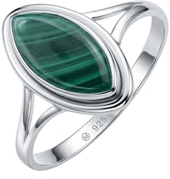 mantraroma Ring Silber Damen Malachit Edelstein grün schlicht groß modern