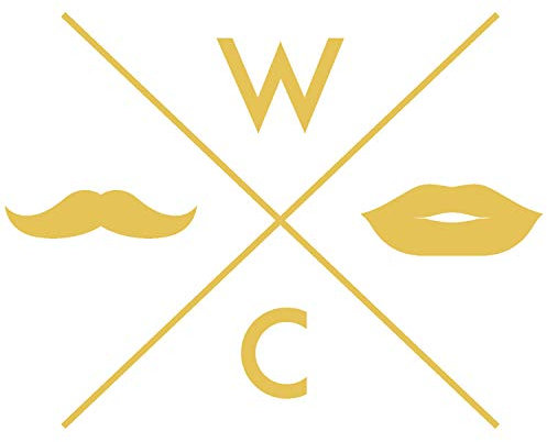 WC-Schild, Toilettenschild Bart & Kussmund, selbstklebend, Unisex, Gold, M