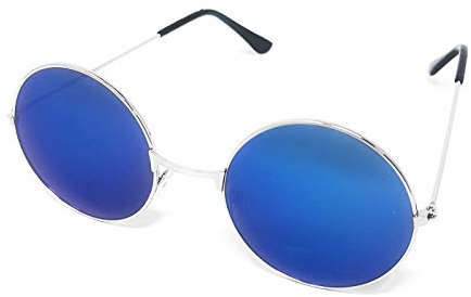 WS UK Round Lens Sunglasses [Silver Frame, Ice Blue Mirrored Lens]