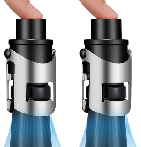 HYZ 2-Pack Champagne Stoppers with Built-in Vacuum Pump, Black