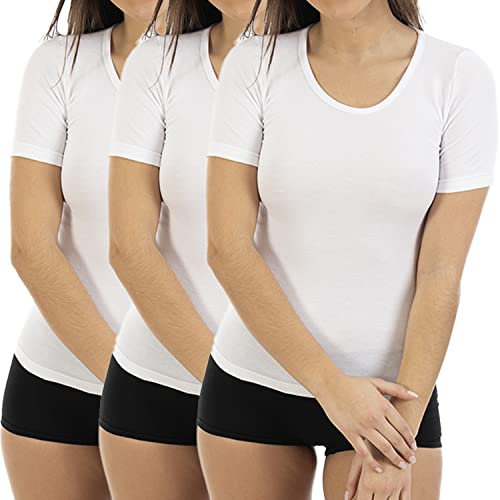 Lacotex Camiseta Interior de Mujer | Camiseta Camiseta Manga Corta y Cuello Pico | Confort y Protección Térmica Interior | Pack Ahorro 3 Unidades | Talla M LCT462 Blanco
