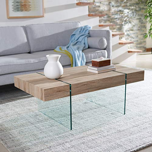 Safavieh Home Collection COF7001C Table basse rectangulaire flottante moderne Jacob Pieds en verre naturel 110 x 60 x 40 cm