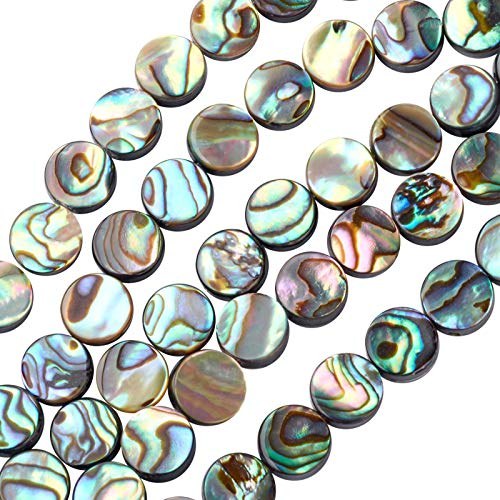BENECREAT 30pcs perles de coquille d'ormeau naturel perles plates rondes de coquille de Paua pour la fabrication de bijoux, 8x3mm, trou: 0.5mm