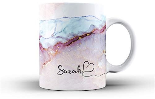 iCaseDesigner Personalised Watercolour Marble Name with Heart Ceramic Mug - 4. Blue & Purple