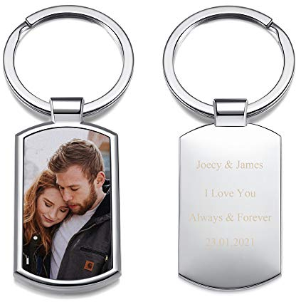 Zysta Personalized Text & Fotogravur- Edelstahl Dog Tag Schlüsselanhänger Herz ID Tag Gravurplatte Keychain Schlüsselbund für Personalisierte Geschenke