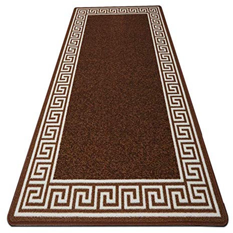 PHP Carpet Runners for Hallways Non-Slip Long & Wide Heavy-Duty Plain Super Absorbent Area Rugs, Stair Carpet and Kitchen Anti-slip Floor Mats - Greeky Rug (Brown &Cream, 80 x 300 cm - Long Runner)