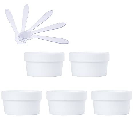 TIANZD 5 Pièces Pot Cosmétique en Plastique Blanc de 50 ml avec Couvercle, Bol de Masque Pots de crème de vides contenant 50 g Pour des Produits Cosmétiques Boue de Masque avec Spatules