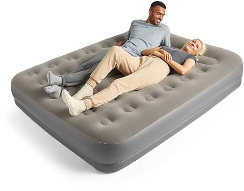 Silentnight Air Bed King with Built in Pump - High Rise Flocked Non Slip Electric Airbed Comfortable Full Body Support Air Mattress for Guests, Camping, Caravans - Grey - King Size
