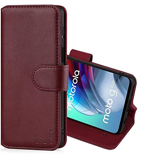 CHALK & HIDE - Real Leather Book Wallet Flip Case Cover For Sony Xperia 10 III (2021), Real Leather Design With Card Slot, Magnetic Closure and Built In Stand - Burgundy