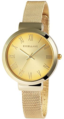 Excellanc Damen-Uhr Edelstahl Meshband Hakenverschluss Analog Quarz 1300036 (goldfarbig)