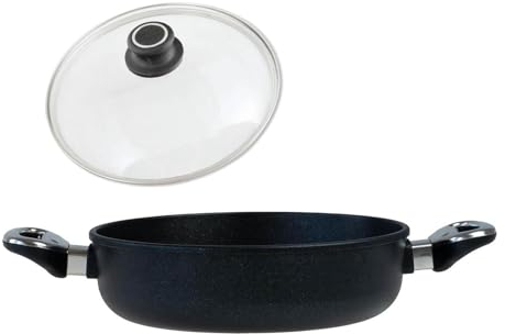 BAF Kasserolle Ø 24 cm Induktion mit Deckel (Set) - flacher Rand - kleine runde Servierpfanne beschichtet aus Aluminiumguss - Made in Germany