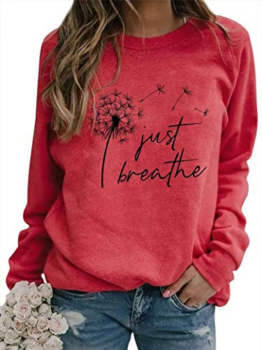 Dresswel Women Dandelion Print Sweatshirt Crew Neck Long Sleeve Tops Basic Jumper Tunic Blouse Shirts (Yellow, XXL)