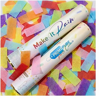 PrimePure Konfettikanone Party Popper, Mehrfarbiges Bio-Papier, 2er-Pack | Biologisch abbaubare und farbenfrohe rechteckige Konfetti kanone für Geburtstage und Partys, aufzuräumen, einfache Handhabung