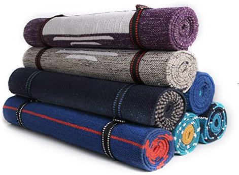 KD Baumwoll-Yogamatte, handgewebt, umweltfreundlich, natürlich, handgewebt, hochwertig, mit Tragegurt, 61 x 183 cm, Gelb und Türkis