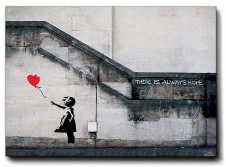 Giallobus - Gemälde - Banksy - Rotes Ballonmädchen - Premium Loom Canvas mit hoher Dicke - 100L x 70l cm - Bereit zum Aufhängen - Moderne Gemälde