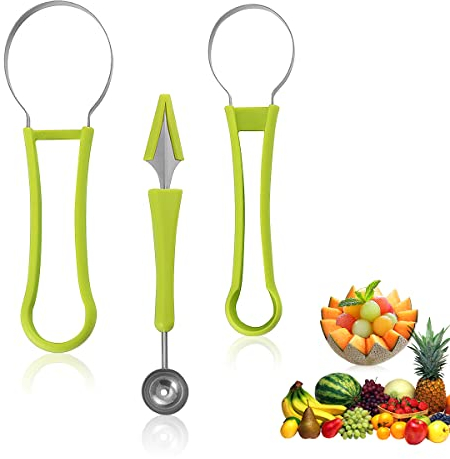 RosyFate Outil à DéCouper Les Fruits en Acier Inoxydable, Outil à Découper les Fruits Éplucheur, Cuillère à Melon 4 en 1Cuillère à Melon à Double Embout, Ensemble de Coupe Fruits