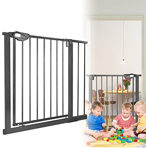 LARS360 Treppenschutzgitter ohne Bohren, Ausziehbares Türschutzgitter Einhändiges Öffnen& Auto-Close Treppengitter Metall Treppengitter für Baby und Haustiere, 85-95cm, Schwarz