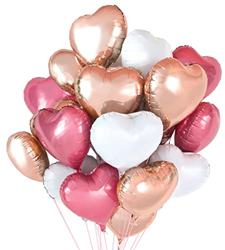 Vamei 24 Stück Herzluftballons Herz Folienballon Ø 46cm Herzform Folienballon Herz Helium Luftballon für Valentinstag Hochzeitsdeko Verlobung Geburtstag Party Dekoration (Rosarot+Rosa+Weiß)
