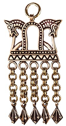 Windalf Wikinger Schmuck Anhänger ROHAN 5.9 cm Zwei Pferde Vikings Klapperschmuck Handarbeit Bronze