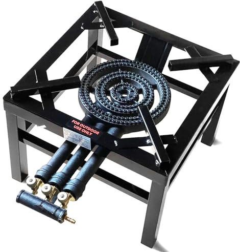 Housetronics Cast Iron Steel Gas Burner Stove – Heavy Duty Powerful Heat, Uses LPG, butane and Propane, Black Cooker for Catering, Camping, Outdoor Parties, Weddings & Outdoor Party (Triple Keys)