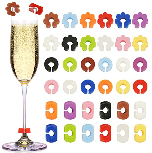 Wine Glass Charms Tags, Silicone Wine Glass Drink Markers for Bar Party Martinis Cocktail Champagne Stem Glasses