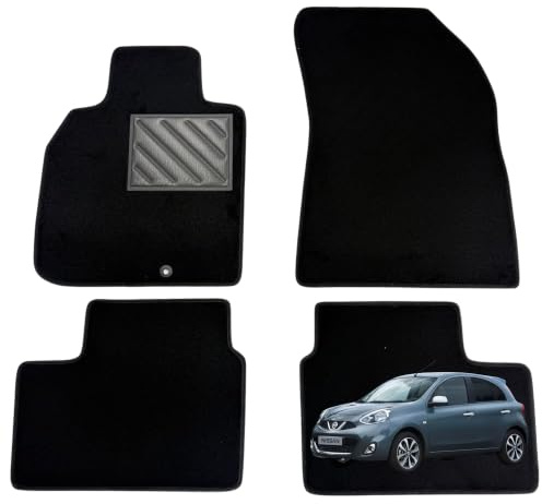 Fußmatten für Nissan Micra K13 (2010-2016), passgenau, rutschfest, Absatzschoner aus verstärktem Gummi, Schwarz